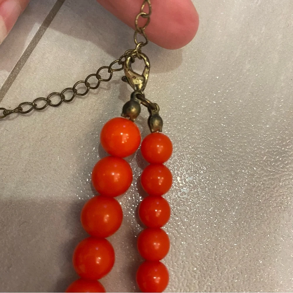 Vintage Early 2000s Vibrant Orange Composite Beaded Statement Bib Necklace